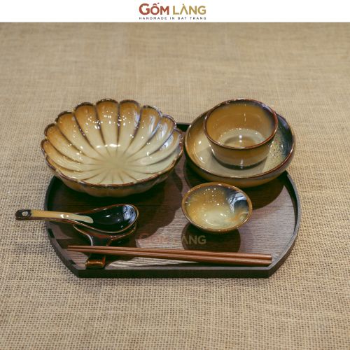 Bộ Đồ Ăn 1 Người Hỏa Biến Gốm Làng Bát Tràng Set Bát Đĩa Cá Nhân Cao Cấp Gốm Làng Ceramic Art